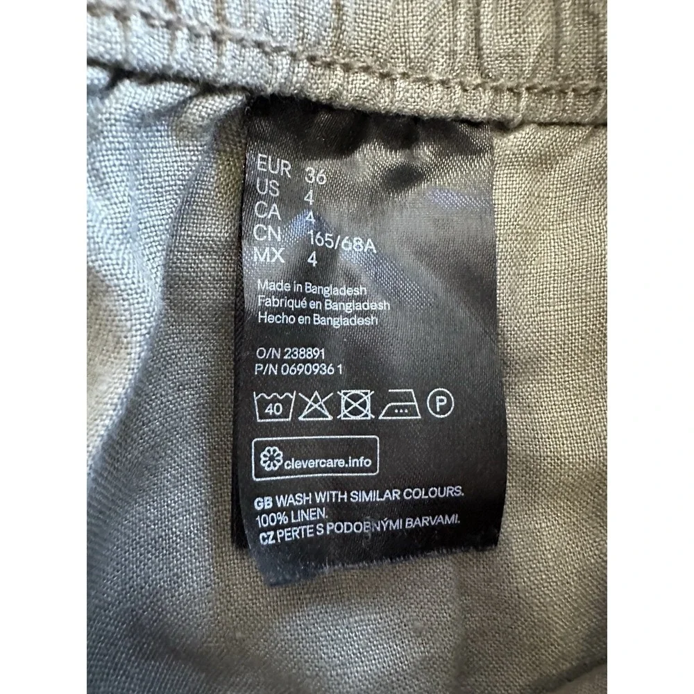 H&M L.O.G.G. Women's Size 4‎ Green Linen Blend Drawstring Waist Casual Pants